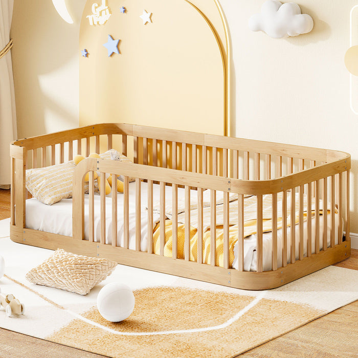 Wood Floor Bed Frame With Fence
