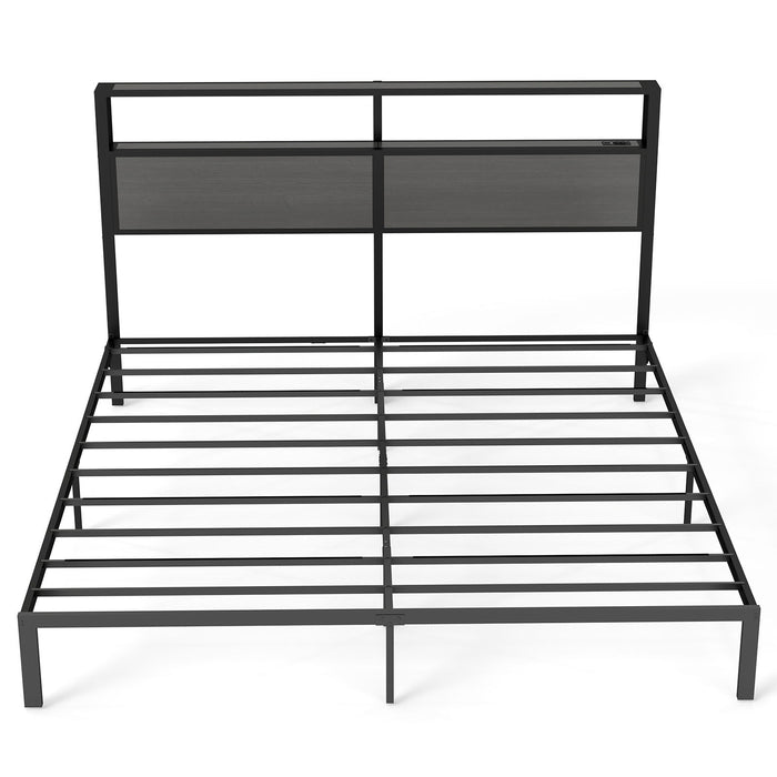 Bed Frame With Headboard, LED Lights & Charging Station