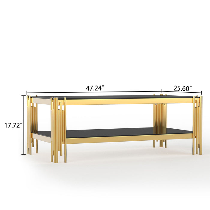 Top And Bottom Double Layer Tempered Glass Table And Mirror Finished Stainless Steel Frame