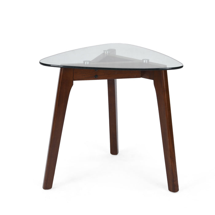 End Table With Glass Top And Solid Wood - Walnut