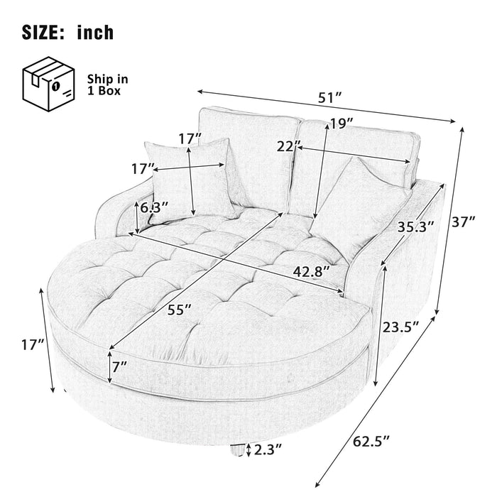 Modern Chaise Lounge Upholstered Sofa Couch With Tufted Seat And Detachable Pillows For Living Room
