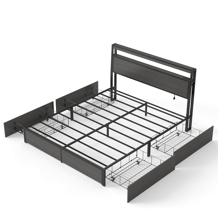 Bed Frame With Headboard, LED Lights & Charging Station