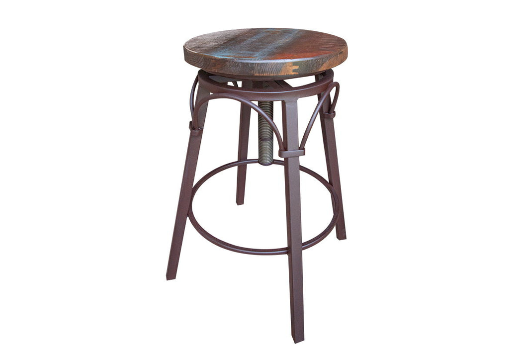 Antique - Stool With Iron Base - Multicolor