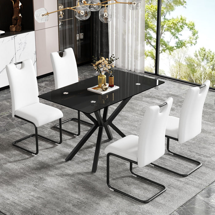 Rectangular Black Tempered Glass Dining Table, Stylish Design & Chrome Plated Metal Legs, Dining Table For Dining Room - Black