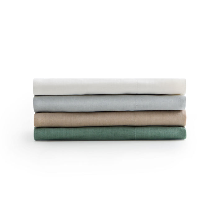 Linen-Weave Cotton Split California King Sheet Set - White