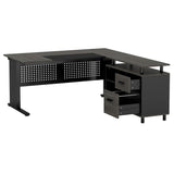 L-Shaped Executive Desk With File Cabinet, Office Workstation With Drawers, Shelves & Storage