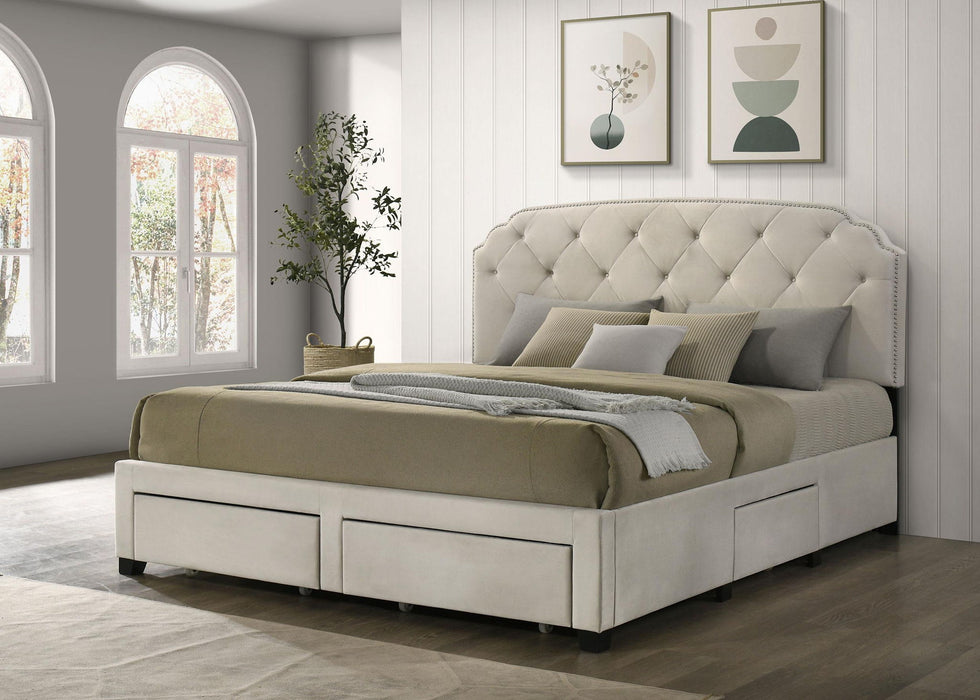 Marianna 4-drawer Upholstered Eastern King Storage Bed Cream