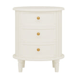 Oval Nightstand With 3 Drawers, Bedside Table - White