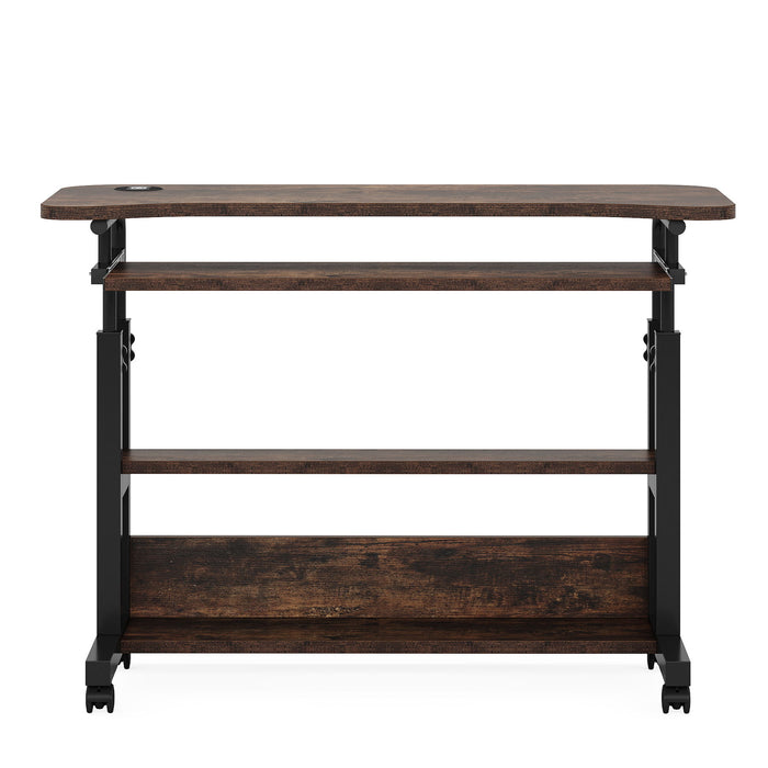 Portable Adjustable Desk With Power Outlets, USB Charging Ports, And Sliding Keyboard Tray - Brown / Black