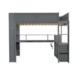 Gaming Loft Bed With Desk, Multi Storage Shelves, LED And Charging Station