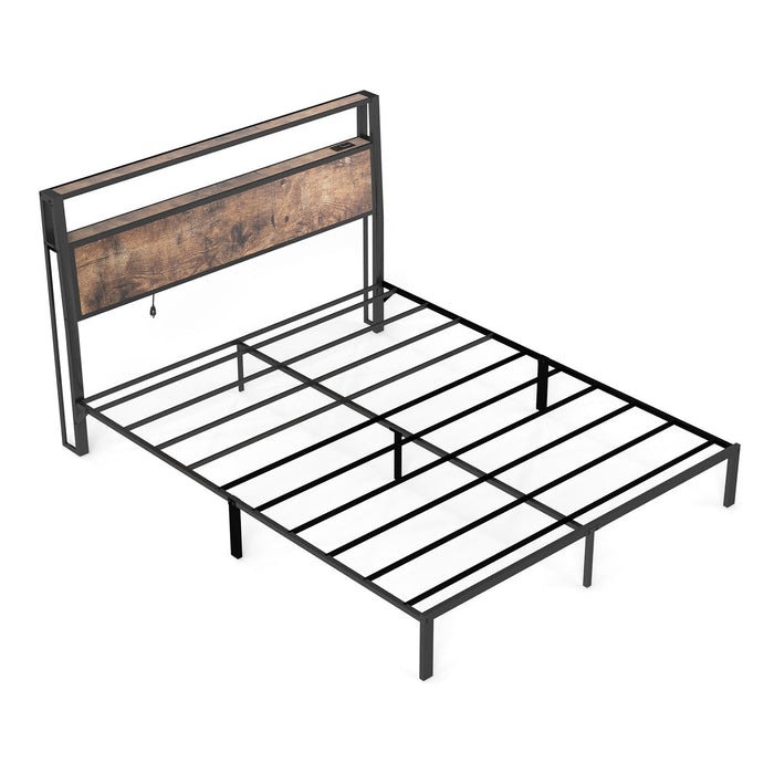 Bed Frame With Headboard, LED Lights & Charging Station