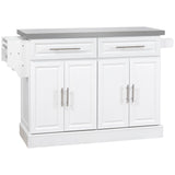 Homcom - Rolling Kitchen Island With Storage, Portable Kitchen Cart With Stainless Steel Top, 2 Drawers, Spice, Knife And Towel Rack And Cabinets