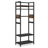 Rack With Hanging Rod, 4 Hooks, Heavy Duty Freestanding Closet Organizer - Brown / Black