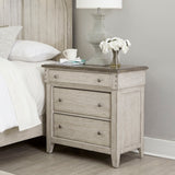 Ivy Hollow - 3 Drawer Bedside Chest With Charging Station - Weathered Linen / Dusty Taupe