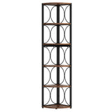 Tall 6 Tier Corner Bookshelf Storage Rack For Living Room - Rustic Brown