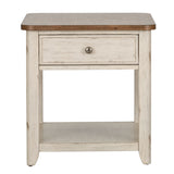 Farmhouse Reimagined - End Table With Basket - Antique White / Chestnut Tops