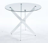 Dining Table With Cross Metal Leg And Tempered Glass, Modern Space Saving Kitchen Table For Living Room