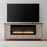 Fireplace TV Consoles - 80" Console With Fire FTS Set - Brown / White