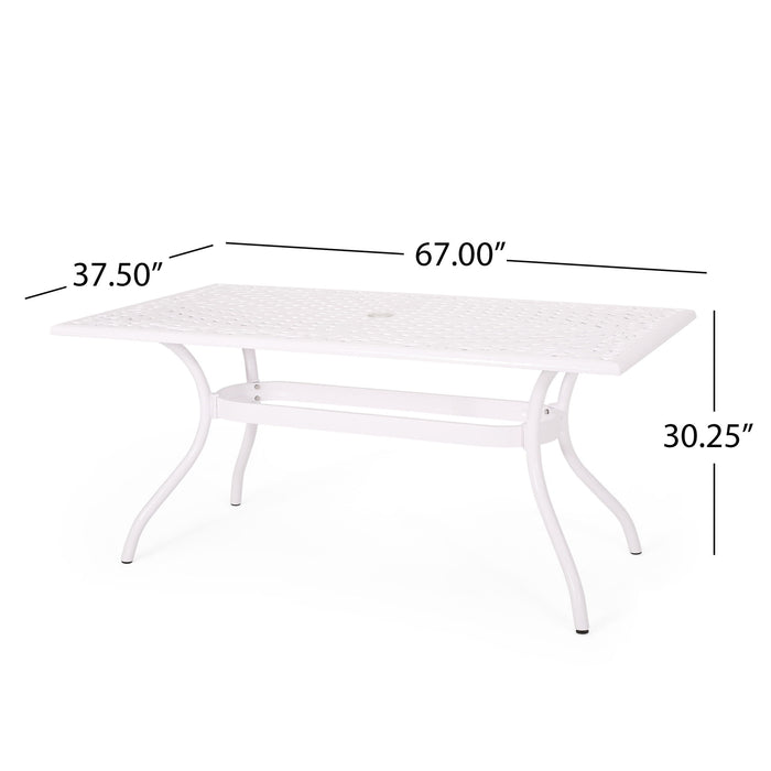 Celestine - Outdoor Cast Aluminum Dining Table With Floral Lattice Design And Umbrella Holder