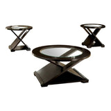 Coffee Table With Cross Design Base, Beveled Glass Top - Espresso