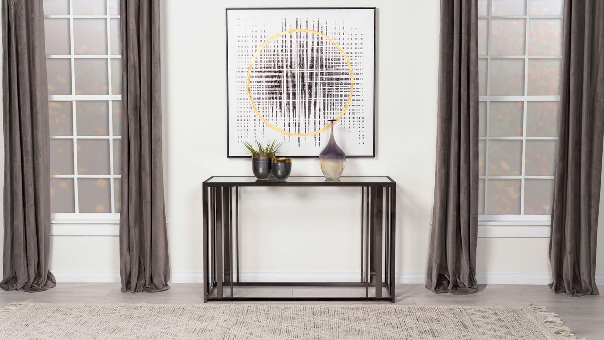 Adri Glass Top Entryway Console Table Black Nickel
