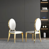 Dining Chair (Set of 2), Oval Backrest Design And Stainless Steel Legs - White