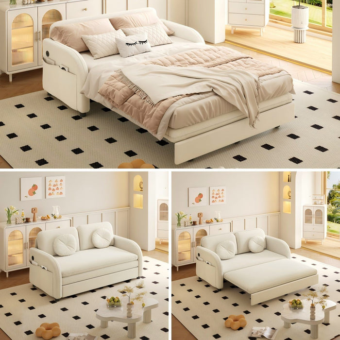 Upholstered Pull Out Couch With Side Pocket & USB Port