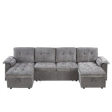 Modern U-Shaped Sleeper Sectional Sofa Bed With USB Ports, Cup Holder, And Hidden Storage