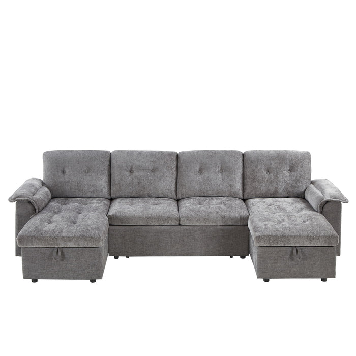 Modern U-Shaped Sleeper Sectional Sofa Bed With USB Ports, Cup Holder, And Hidden Storage