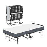 Twin Adjustable Headboard Folding Bed With Memory Foam Mattress, Heavy-Duty Frame Cot For Tall People, Portable Guest On Wheels - Black