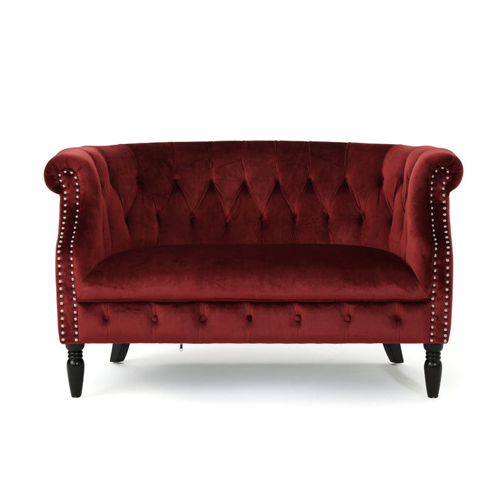 Antique Chesterfield Style Loveseat With Button Tufting