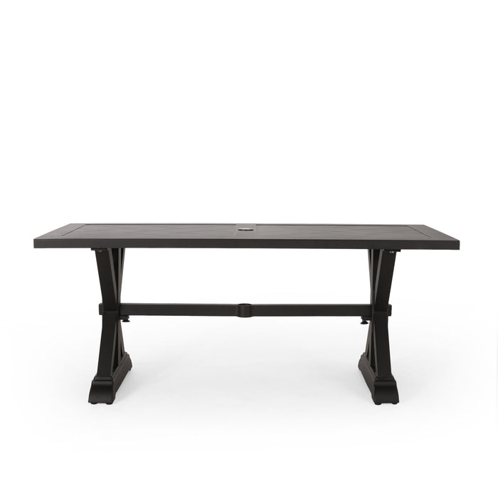 Modern Outdoor Dining Table With X Shaped Legs, Umbrella Hole