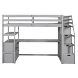 Loft Bed With Desk, Shelves, 2 Drawers, Storage Staircase