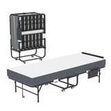 Twin Folding Bed With Adjustable Headboard & Memory Foam Mattress, Portable Coton Wheels For Tall People, Space-Saving Guest Bed - Black