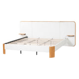 Upholstered Platform Bed Frame With Curved Headboard, Built-In Floating Shelves