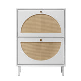 2 Door Shoe Rack, Rattan, Double Layer, Suitable For Living Room, Hallway - White
