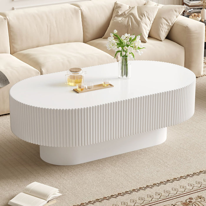 Oval Coffee Table With Thick Tabletop For Living Room