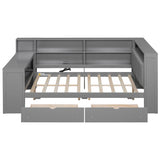 Platform Bed With Upholstered Headboard, Storage Shelves, Drawers, Charging Station, LED Lighting, Built In Desk