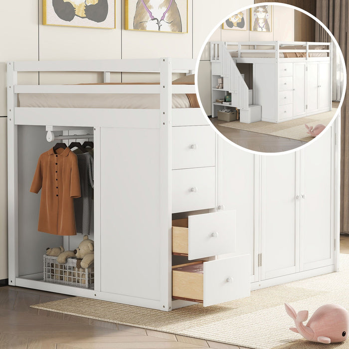 Loft Bed With Built In Wardrobes, Cabinets And Drawers