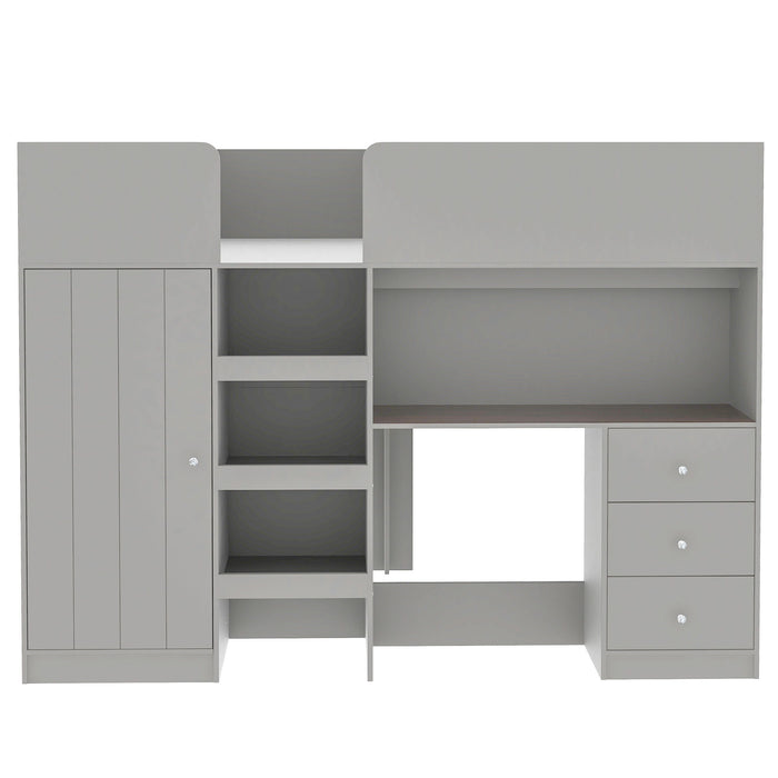 Loft Bed With Built In Wardrobe, Desk, Shelves, And Drawers