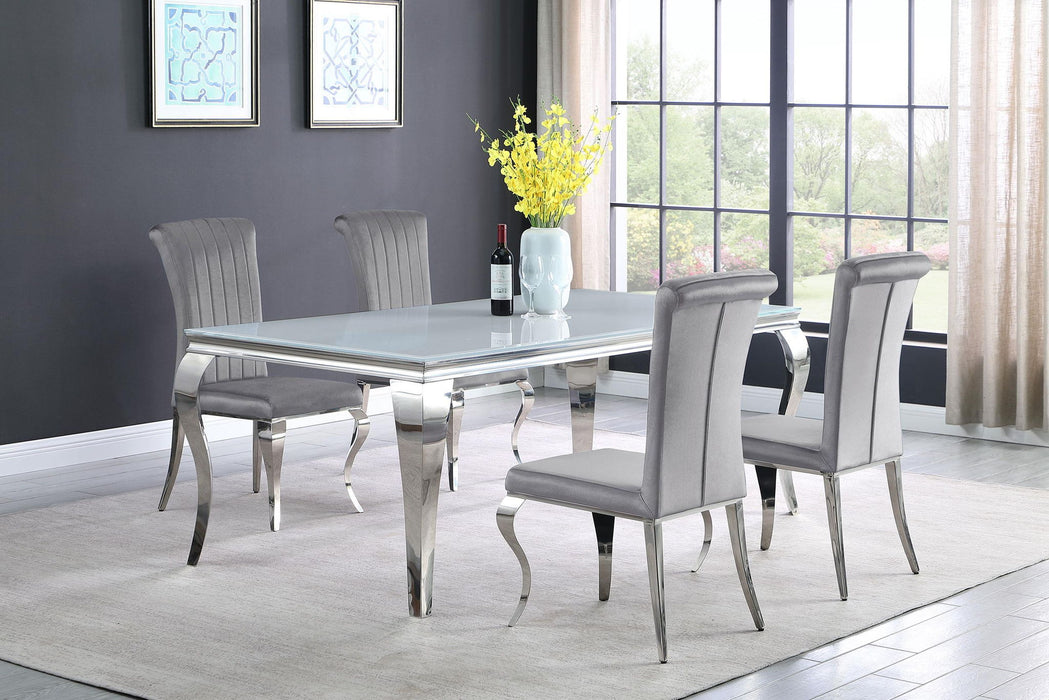 Carone 5-piece 81-inch Rectangular White Glass Dining Set Grey