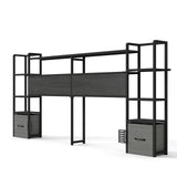 Headboard With 3 Shelves, 2 Drawers, Charging Station, RGB LED Lights