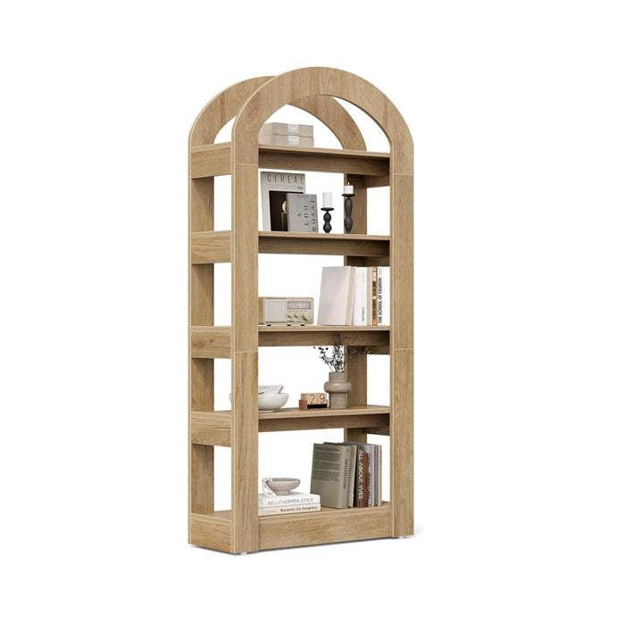 Arched 5 Tier Bookshelf, Deep Storage - Teak