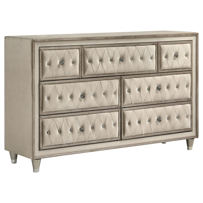 Antonella 7-drawer Upholstered Dresser Ivory and Camel