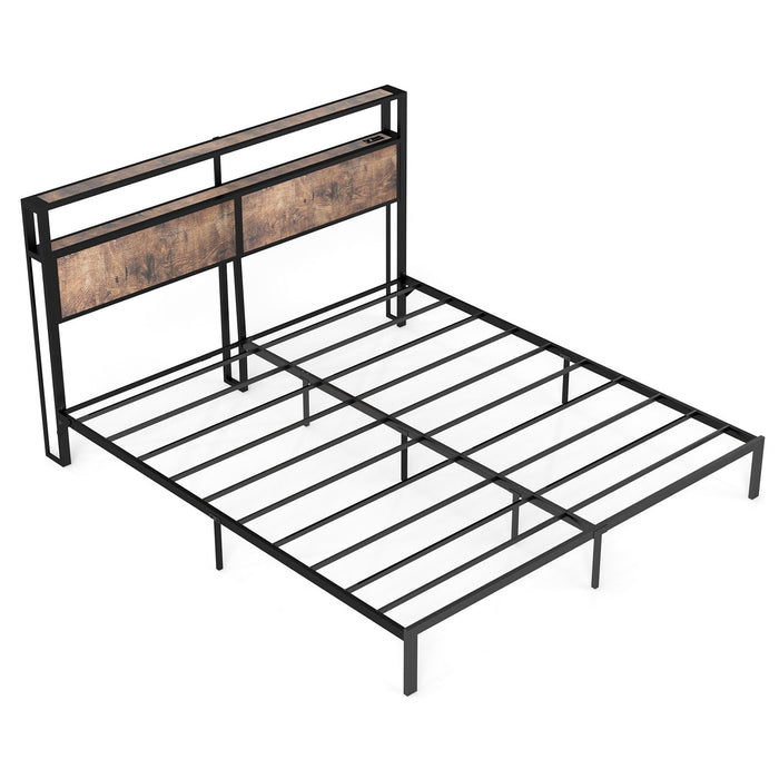 Bed Frame With Headboard, LED Lights & Charging Station