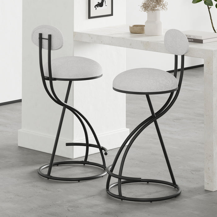 Round Print Bar Stools Upholstered Chairs For Kitchen (Set of 2)