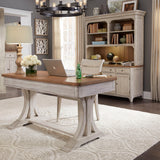 Farmhouse Reimagined - 3 Piece Home Office Set (Desk & Hutch) - Antique White / Chestnut Tops