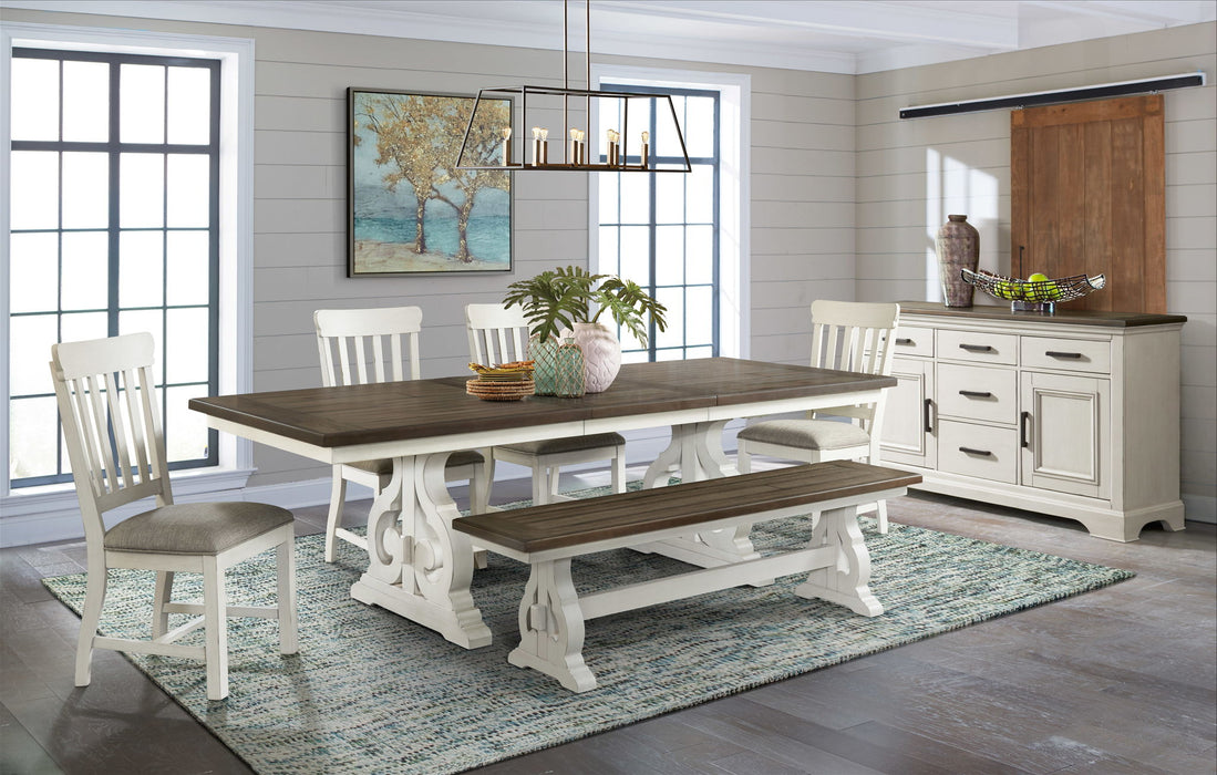 Drake - Dining Bench - Rustic White / French Oak