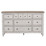 Heartland - 9 Drawer Dresser - Antique White / Tobacco Tops