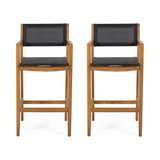 Outdoor Barstool With Woven Wicker And Frame (Set of 2) - Teak
